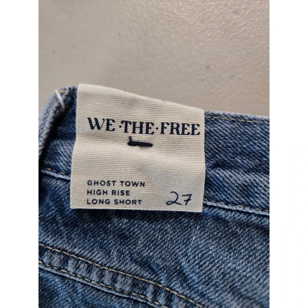 We The Free Ghost Town womens High Rise Long Denim Shorts Blue 27 NWT
